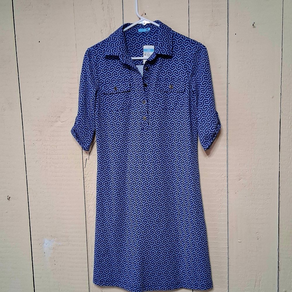 BNWT Chic Navy Patterned Button Down Dress